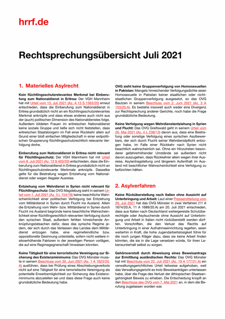 Monatsübersicht Juli 2021