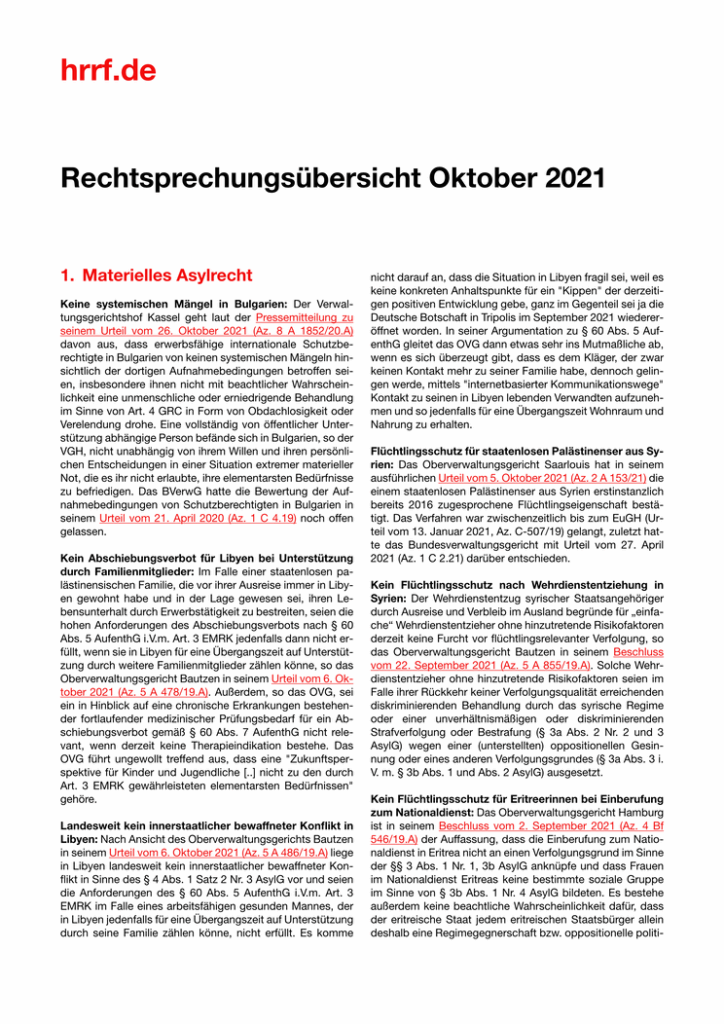 Monatsübersicht Oktober 2021