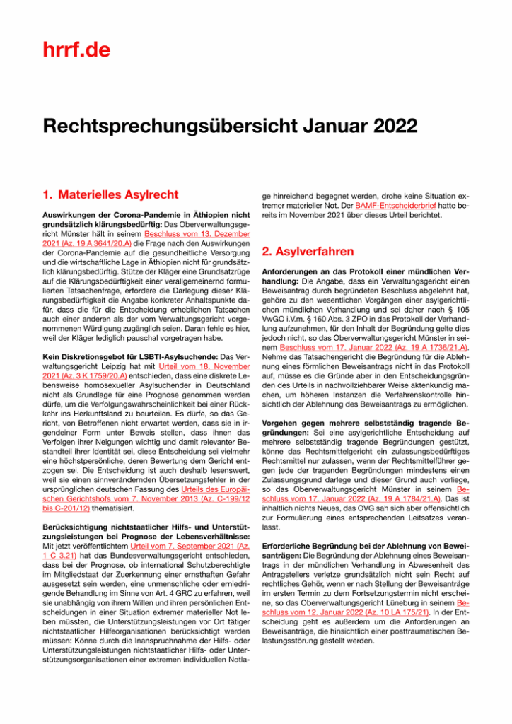 Monatsübersicht Januar 2022