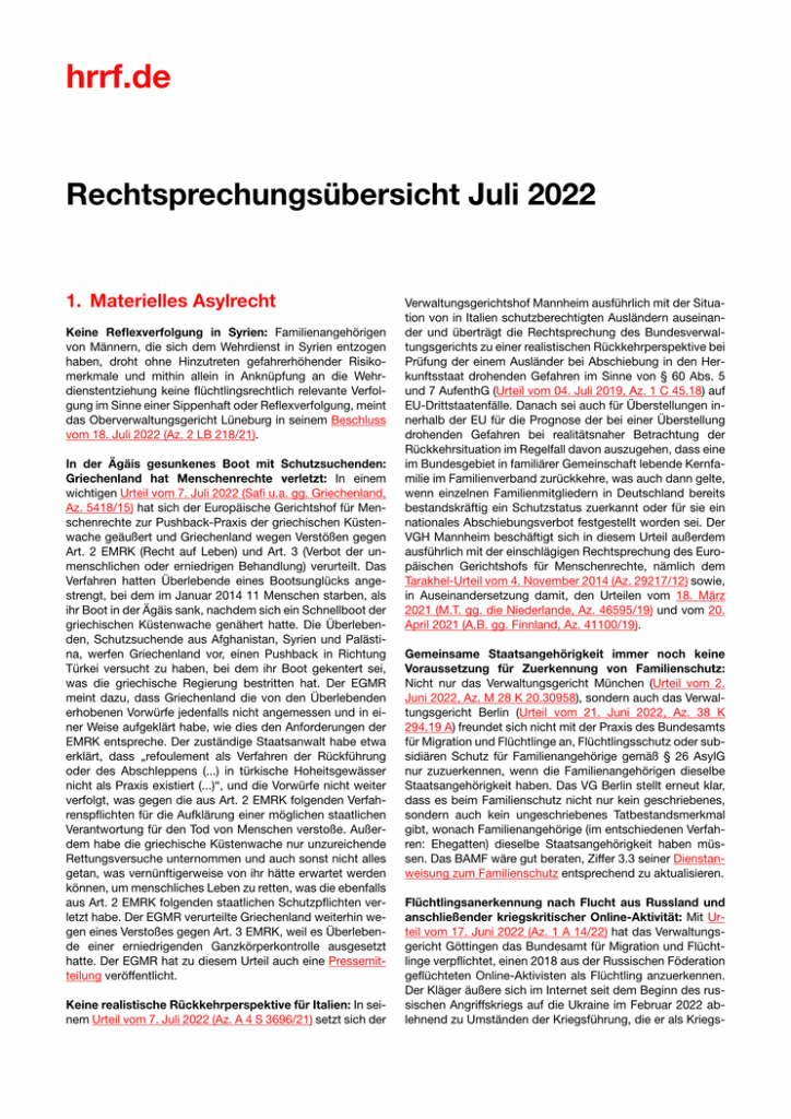 Monatsübersicht Juli 2022
