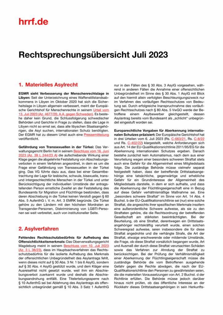Monatsübersicht Juli 2023